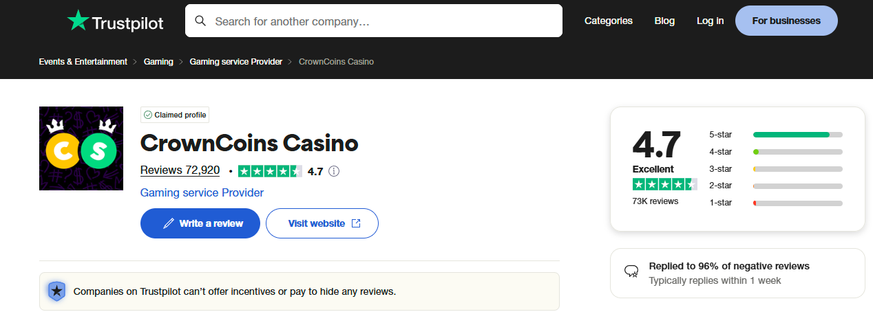 Crown Coins Trustpilot