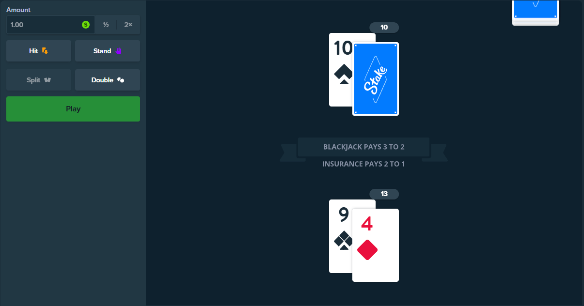 Blackjack game screen