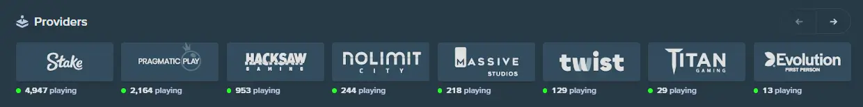Some of Stake US's game providers for mainly slot games available to play