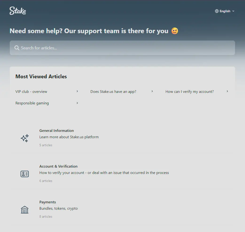 help.stake.us Help center with FAQ's, articles and how-to's available to any user to solve most problems.