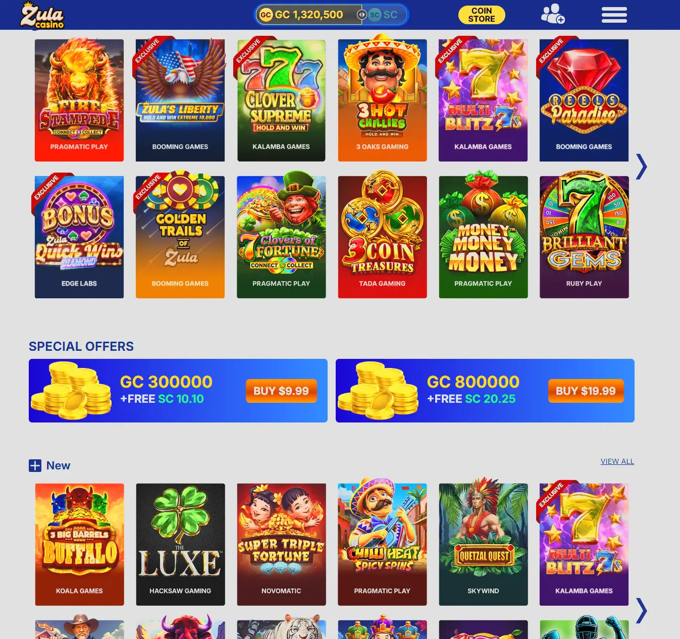 Zula Casino Game Offerings screenshot