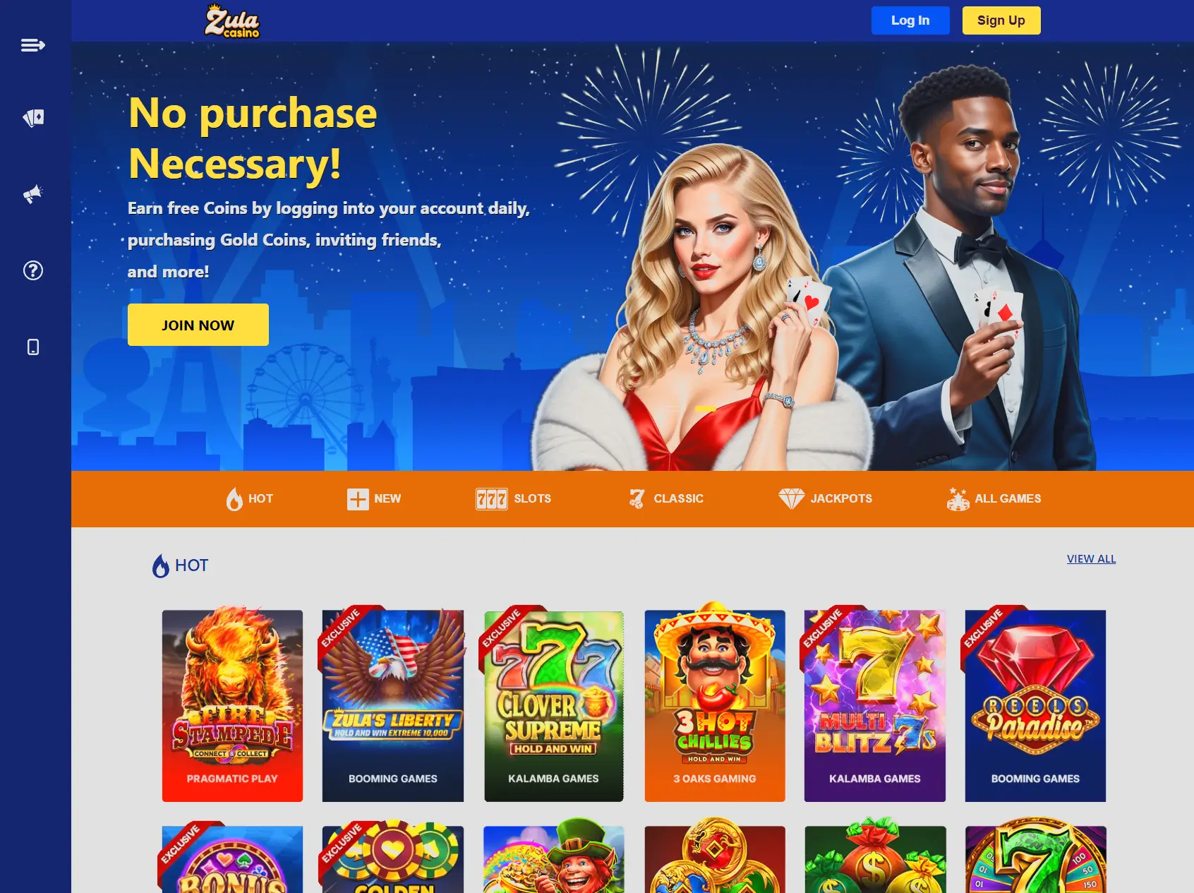 Zula Casino Homepage screenshot
