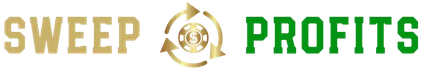 Sweep Profits Logo Gold and Green in color with Icon logo in the middle of Sweep and Profits